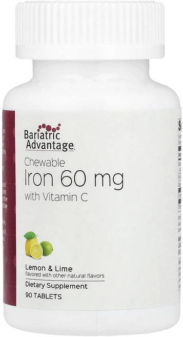 Bariatric Advantage 츄어블 철분 비타민C 함유 레몬 & 라임 60mg 90정 Advantage (베리아트릭 어드밴티지), 1개 - 쿠팡
