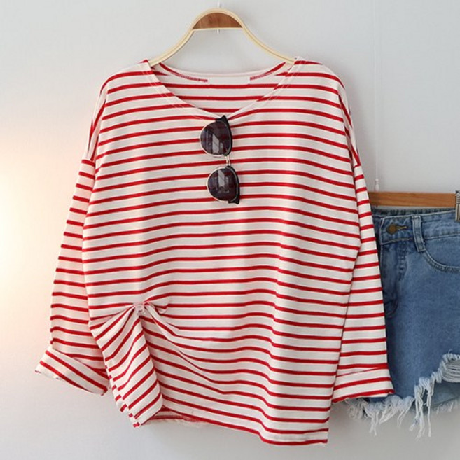 긴팔 티셔츠 러블리 단가라 티셔츠