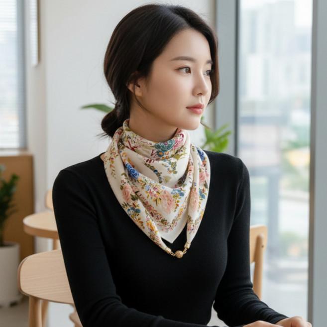 뉴블랑 여성 편한 원터치 자석 스카프 간절기 봄 가을 필수템 데일리용