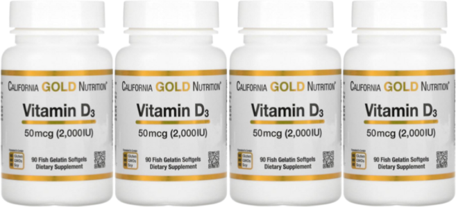 캘리포니아 골드 비타민 D3 2000IU 50mcg VitaminD3 California Gold, 90정, 4개