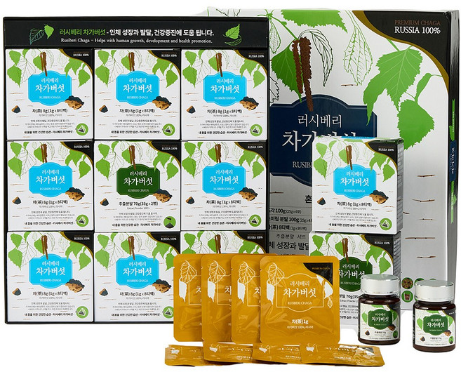 [러시베리] 차가버섯 혼합세트 13호 : 구성 1)차가버섯 추출분말 2)차가버섯차, 1세트