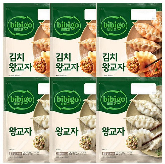 비비고 (CJ제일제당) 왕교자 3봉 + 김치왕교자 3봉 (총6봉), 3개, 1.05kg