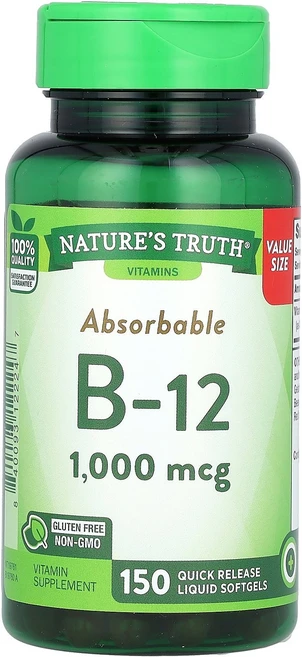 Natures Truth 네이쳐스 트루스 B-12 1000mcg 150 리퀴드 소프트젤 영양제, Natures Truth 네이쳐스 트루스 B-12 10, 1개 - 쿠팡