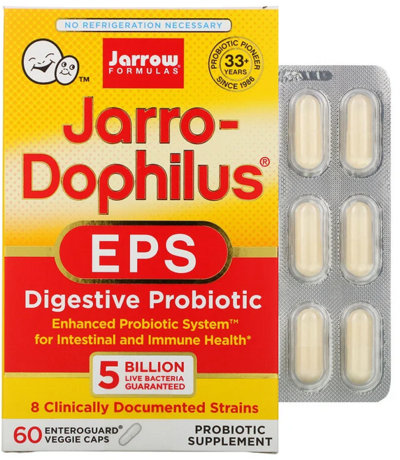 자로우 포뮬러스 Jarro-Dophilus EPS 소화 프로바이오틱 50억 60 Enteroguard 식물성 캡슐 페디 바실루스헬베티 카제이 유산균 란타 코커스락티스, 60정, 1개