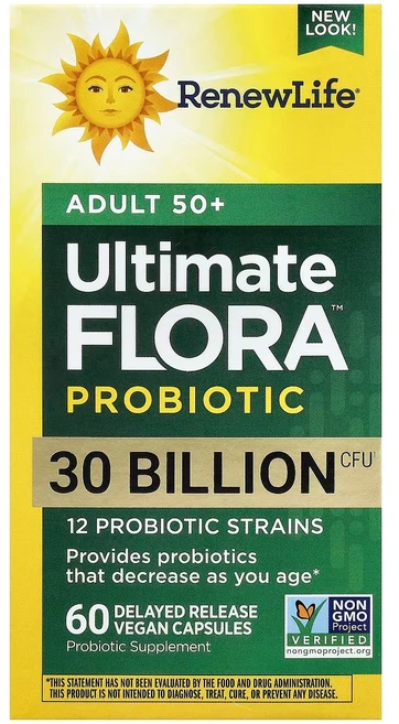 리뉴라이프 얼티밋 Flora 50세 이상 성인용 프로바이오틱 300억 생균 베지캡슐 60정, 60개, 1개 - 쿠팡
