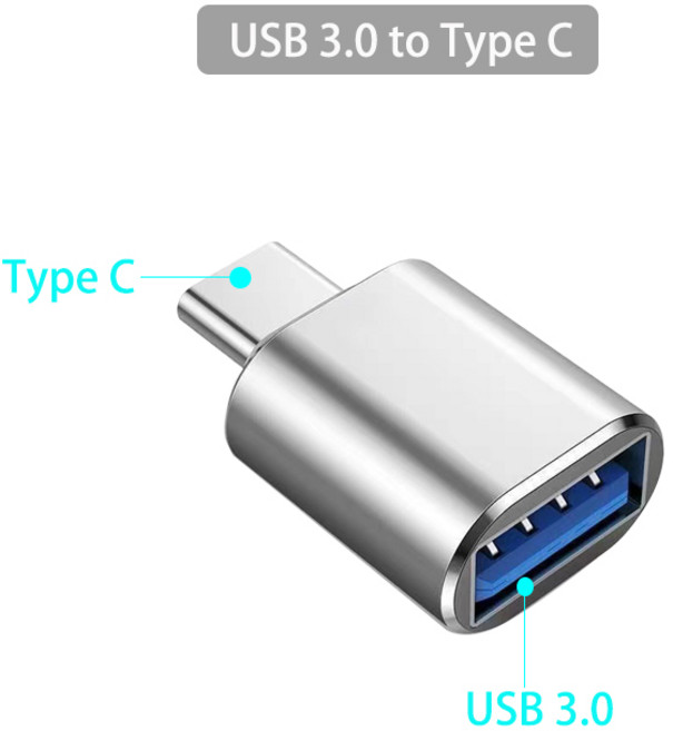 USB3.0- C 남성 어댑터 USB A-USBC 커넥터 OTG 변환기 MacBook 휴대 전화 용 자동차 충전, [02] Silver, 1개