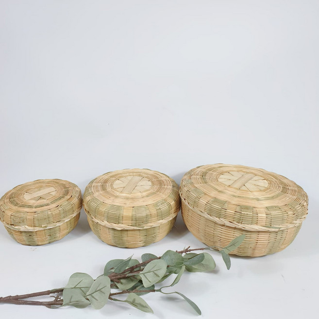담양산 대나무 원형 바구니 밥 소쿠리 보이차 보관함 국산 둥근 바구니 대 중 소, 담양산 원형바구니 대