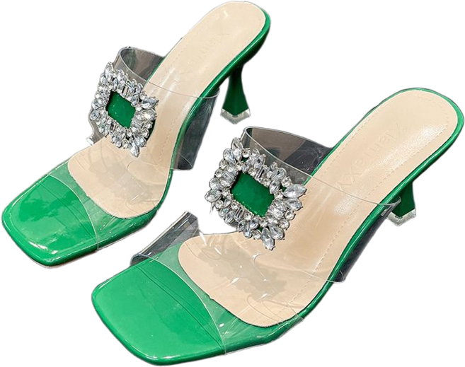 여름 패션 여성 힐 슬리퍼 유리 구두 진주 투명 샌들 9M411