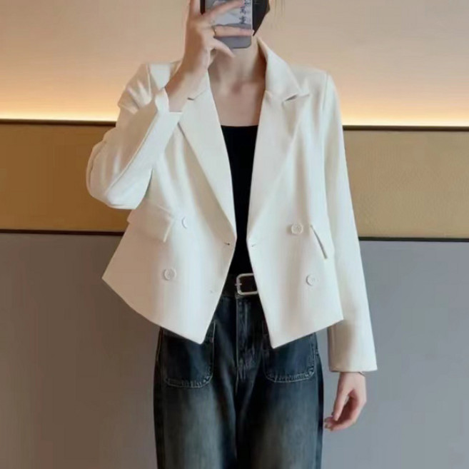 여성용 데일리 베이직 캐주얼 긴팔 숏 더블버튼 정장 자켓