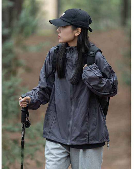 【冰感防曬】防曬衣 防曬服 防曬外套 防曬衫 防曬衣女 拼接連帽 薄款透氣 高街情侶款 戶外通勤兩穿, 深灰色