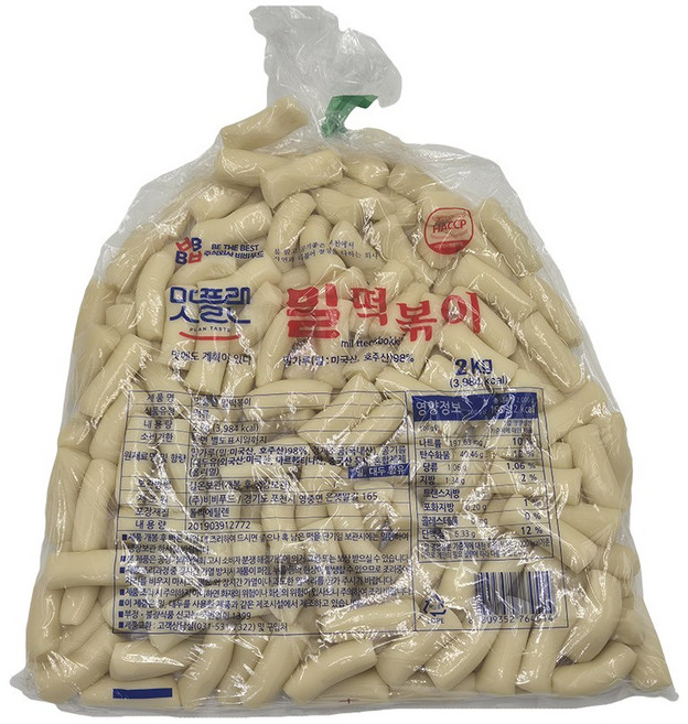 [낱개] 맛플랜 비비푸드 밀 떡볶이 떡 (5cm 대) 2kg, 3개