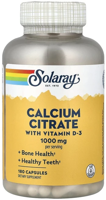 솔라레이 비타민D3 함유 구연산 칼슘 1000mg 캡슐 180정(1정당 250mg), 1개, 180정 - 쿠팡