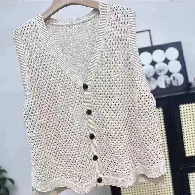 ASURE 간절기 데일리 코디 여성 그물니트 캐주얼 베스트