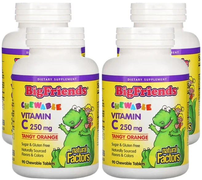 네츄럴팩터스 Big Friends 씹을수있는 비타민 C 상큼한오렌지 250 mg 90 정 x 4, 90정, 4팩 - 쿠팡