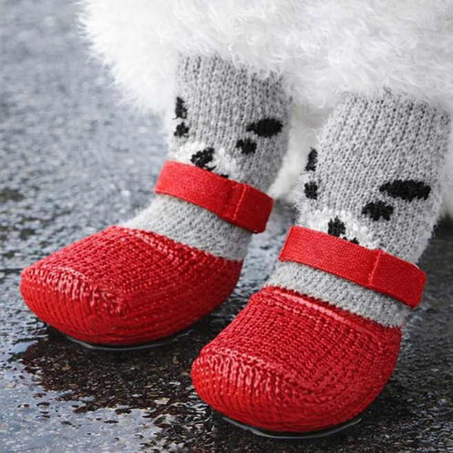 사니사니 강아지 미끄럼 방지 방수 양말 신발, 1개, 곰돌이레드