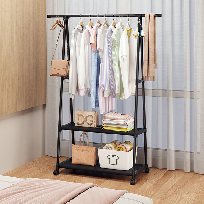 Lovfir 가정용 이동식행거 업그레이드 대용량 수납공간 하단 수납 튼튼한 이동식행거, 블랙