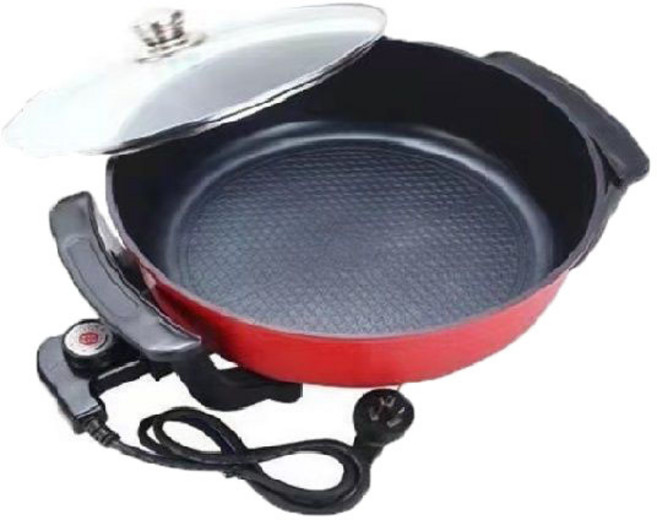 대형 전기냄비 대용량 찌개 전기솥 쿠커 샤브샤브 훠궈, 32cm 평팬-검은색, 기본 색상