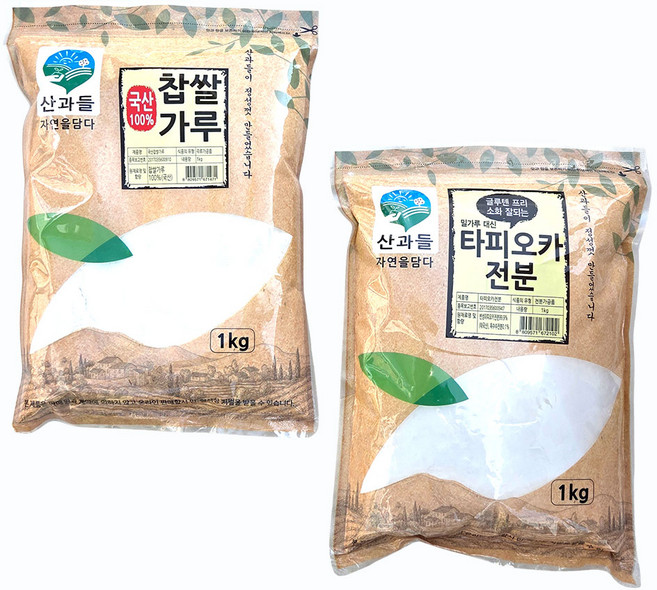 (버터떡 재료) 새마원 산과들 국산 찹쌀가루 1kg + 산과들 타피오카전분 1kg, 2kg, 1개