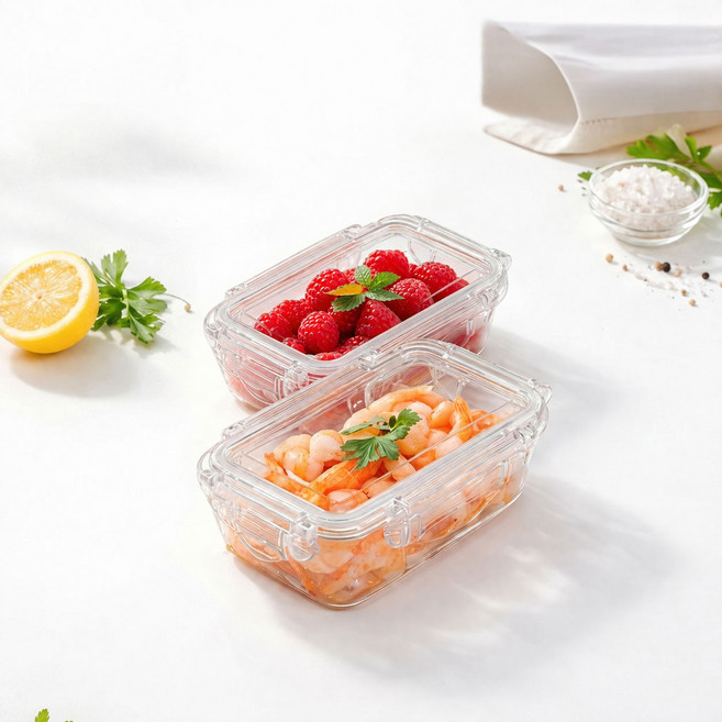 엔에프락 트라이탄 투명 밀폐용기 직사각 635ml 7호 2P 세트, 1세트