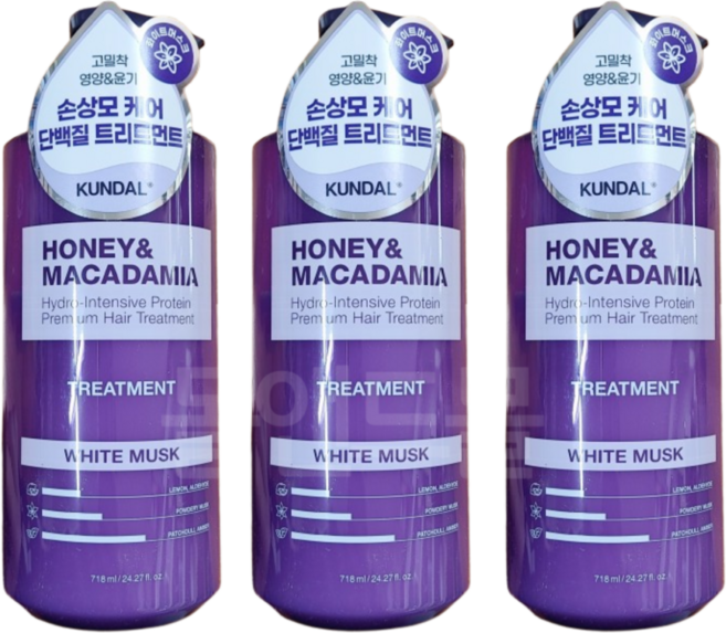 쿤달 허니앤 마카다미아 헤어 트리트먼트 화이트머스크향 718ml, 3개
