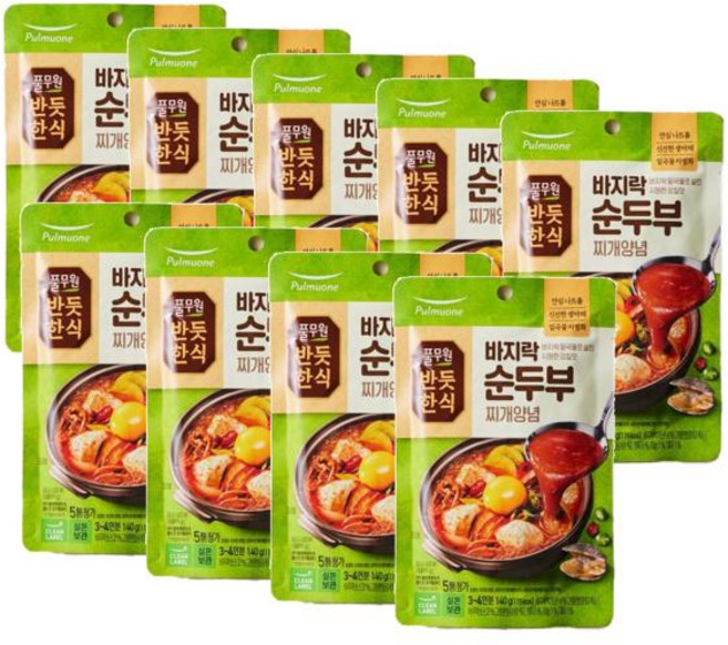 풀무원 반듯한식 바지락 순두부찌개양념 (실온, 9개, 140g