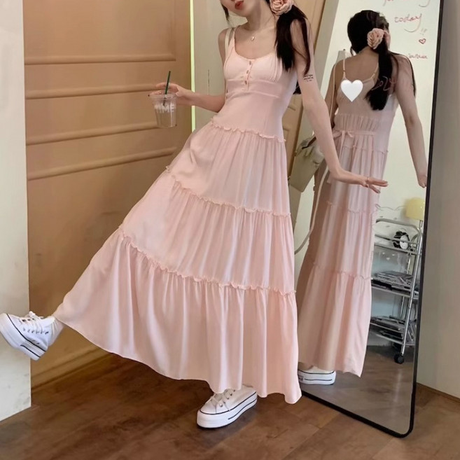 천하오 여름 큐트달콤한 끈 나시 원피스 슬림 롱스커트 A775
