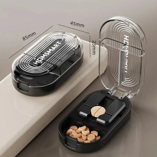 7 그리드 ​ ​ 알약통 ​ ​ ​ ​ 휴대용 ​ ​ ​ ​ 대용량 ​ ​ ​ ​ 의약품 디스펜서 ​ ​ ​ ​ 생선 기름 보관함, 09 2 partitions black