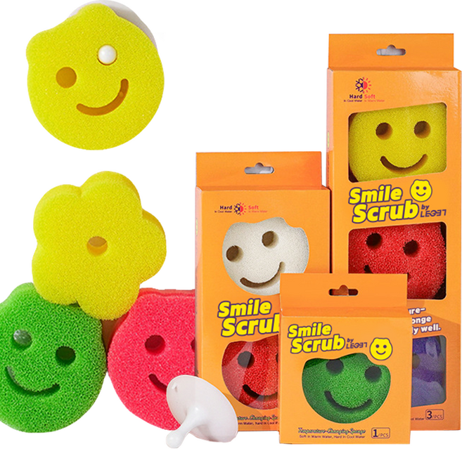 정품 스마일스크럽 수세미 흡착홀더 포함 랜덤발송, 1개, 3개입