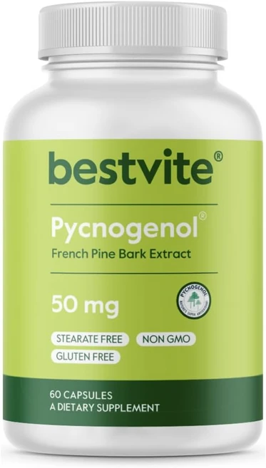 Bestvite BESTVITE 피크노제놀 50mg (60캡슐) - 프랑스 해상 소나무 껍질 추출물 스테아레이트 없음 글루텐 프리 GMO, 1개, 60정 - 쿠팡