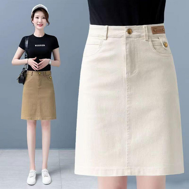 A字裙 女 高腰 中長款 包臀牛仔裙