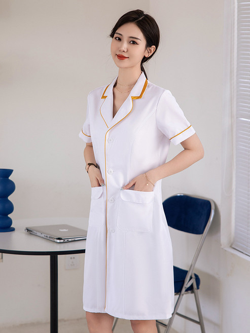 美容院美容師工作服女韓式白大褂紋繡美容衣服皮膚管理短袖醫護服
