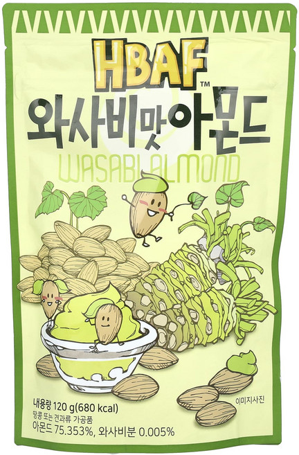 HBAF 와사비 아몬드 4.23온스 120g Wasabi Almond 4.23oz, HBAF 와사비 아몬드 4.23온스 120g Wasab, 1개