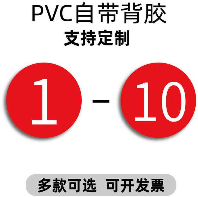 臺南出貨 夜光數字號碼牌 電影院座位排號自發光標識牌 街道門牌號, 1個, 紅底白字貼紙 1-10 ,10x10cm