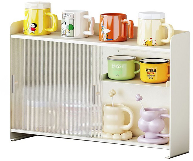 HK.sell 미도리 반투명도어 영양제 컵 양념 보관선반 정리대, 화이트