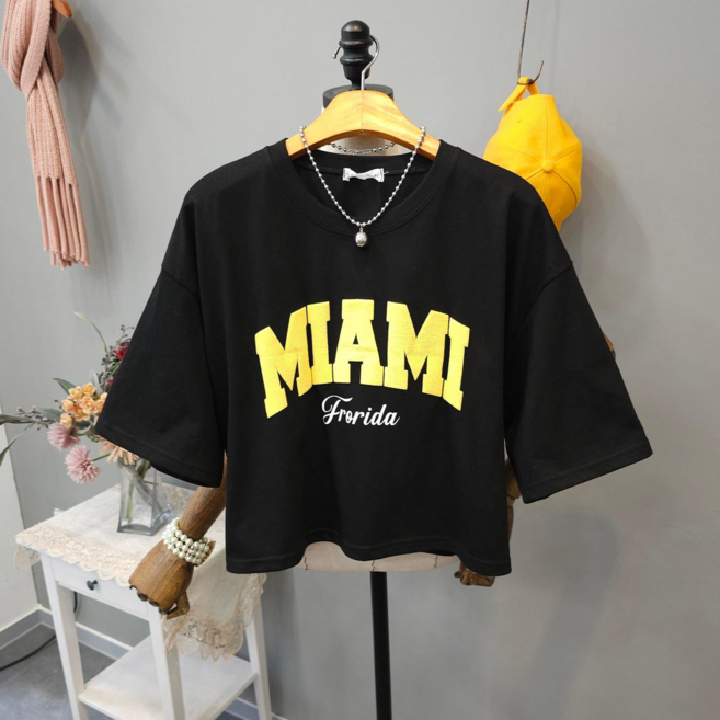 마이 엠보 루즈핏 크롭반팔티