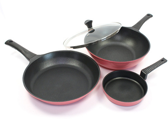 키친아트 국내생산 본 핑크 프라이팬 세트, 1세트, 4종-프라이팬+궁중팬+유리뚜껑(28),에그팬(16)