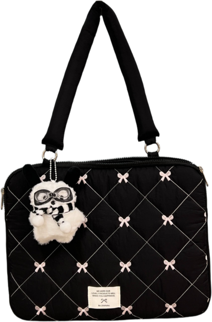 챠무드 포근한 퀄팅 노트북 파우치 가방 + 키링포함, 1개, 블랙