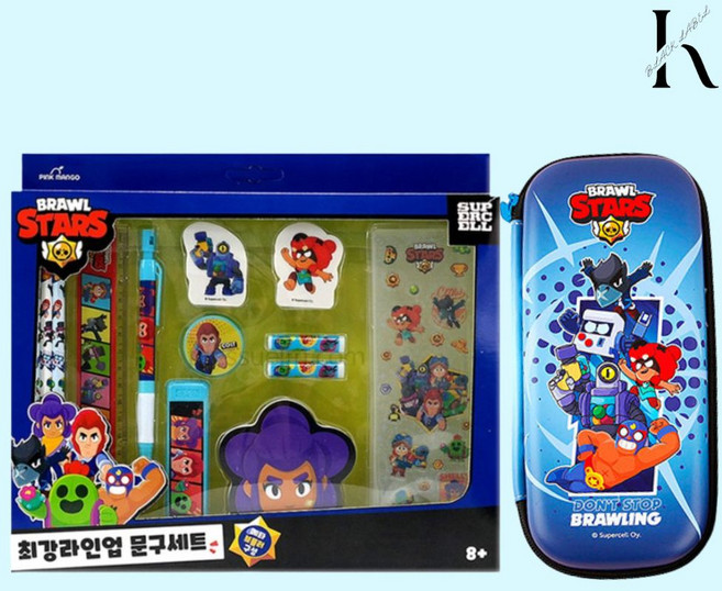 브롤스타즈 최강라인업 문구세트 최강 파워 브롤러 필통 연필 스티커 연필캡 지우개 연필깎이 15cm 자 깎이샤프 샤프심 떡메모지 학용품 총10종, A, 1세트