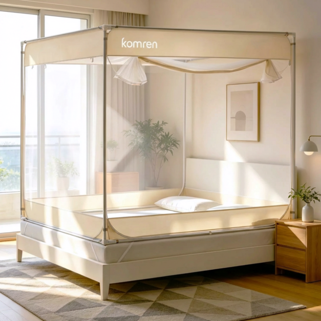 YYT 1인용 심플 가정용 모기장 2인용 방충 방풍 모기장 침대, 베이지