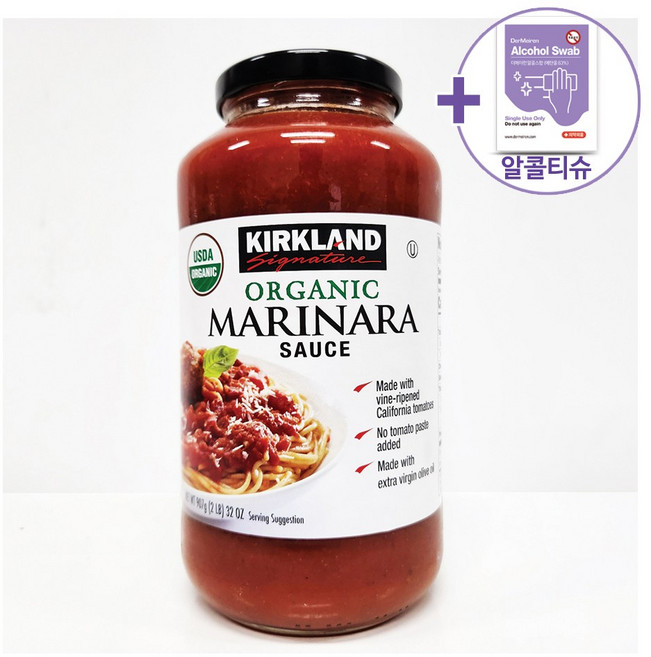 코스트코 커클랜드 유기농 마리나라 소스 907G [에어캡포장] + 더메이런 알콜티슈, 1개