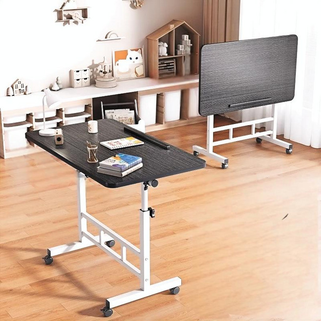 Anystar 이동식 접이식 테이블 높이 조절 소파 침대 사이드테이블, 블랙