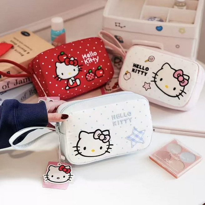 헬로키티 여행용 화장품 파우치 사각 수납 가방