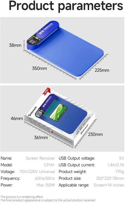 MECHANIC CP14 Plus LCD 스크린 리무버 녹색 먼지 빛이있는 인치 실리콘 매트 빠른 가열 분해 패드, 01 CP14 Plus US