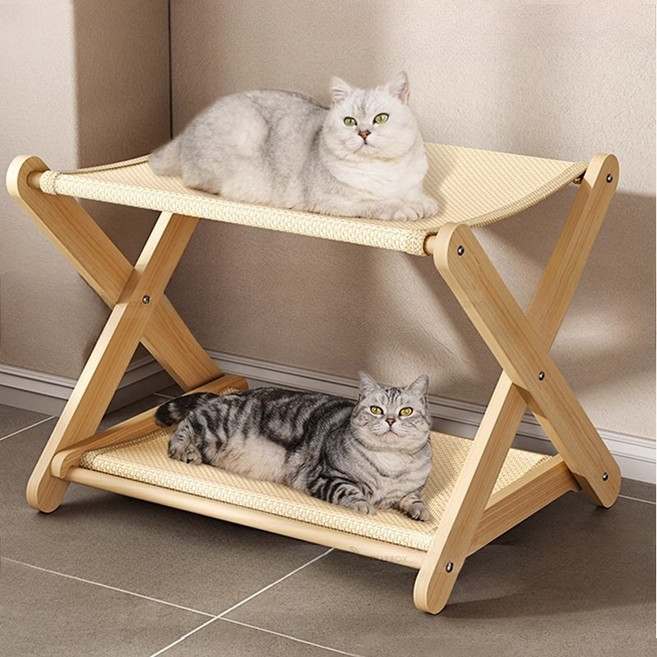 모모비 고양이 2층 접이식 스크래칭 해먹 대형 이중공간 캣 해먹 사이잘삼 스크래쳐 침대, 1개, 우드