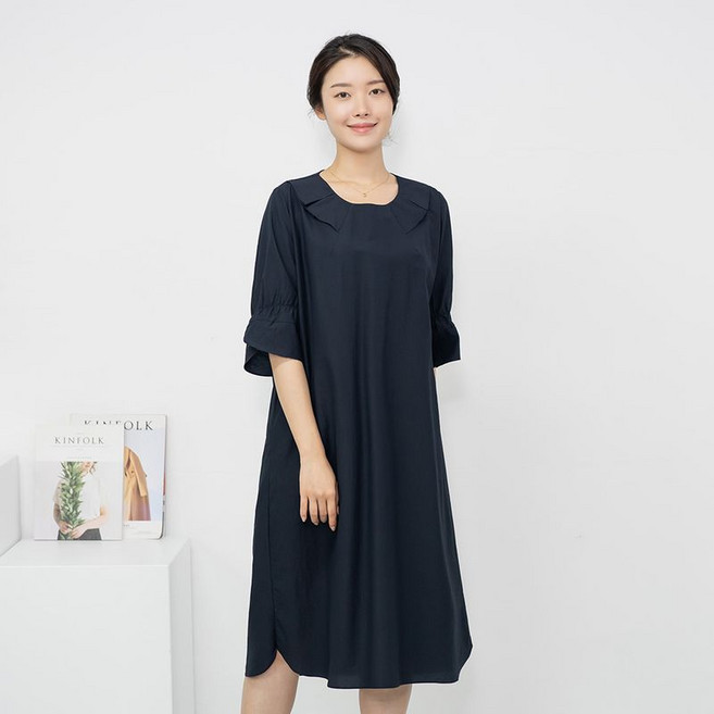 모슬린 엄마옷 라운드 반팔 롱 원피스 MQG127069 마담 미시 중년여성 빅사이즈 할머니옷 50대 60대 70대