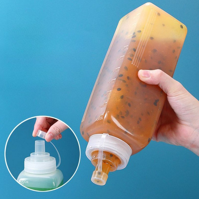 업소용 대용량 소스통 투명 플라스틱 압착 식품 시럽 주방 카페 사각 1000ml 대구경 5개