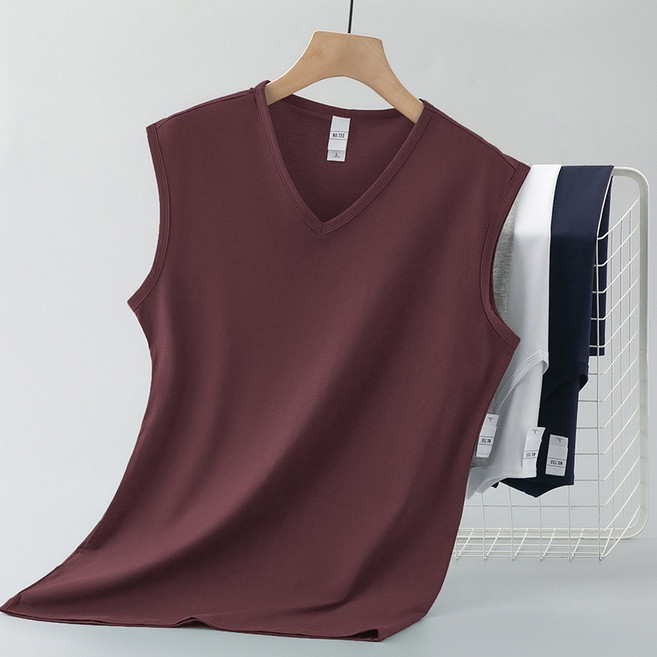 쁘띠꼬모 남성 브이넥 민소매 루즈핏 베이직 나시 심플 캐주얼 티셔츠 YXC571809