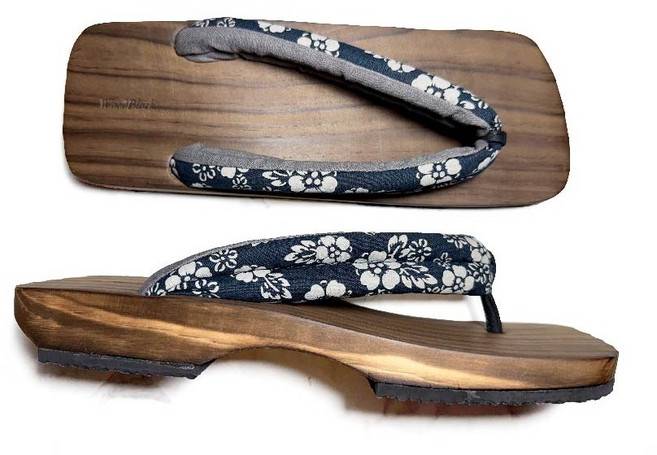 gshoes木鞋工坊 底灰花棉布夾腳木屐 男士休閒舒適木屐 夾腳拖鞋