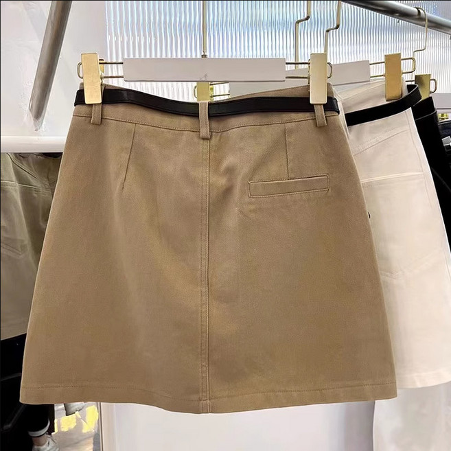 DIU 大碼胖MM卡其色工裝牛仔半身裙女夏季防走光高腰彈力a字包臀短裙