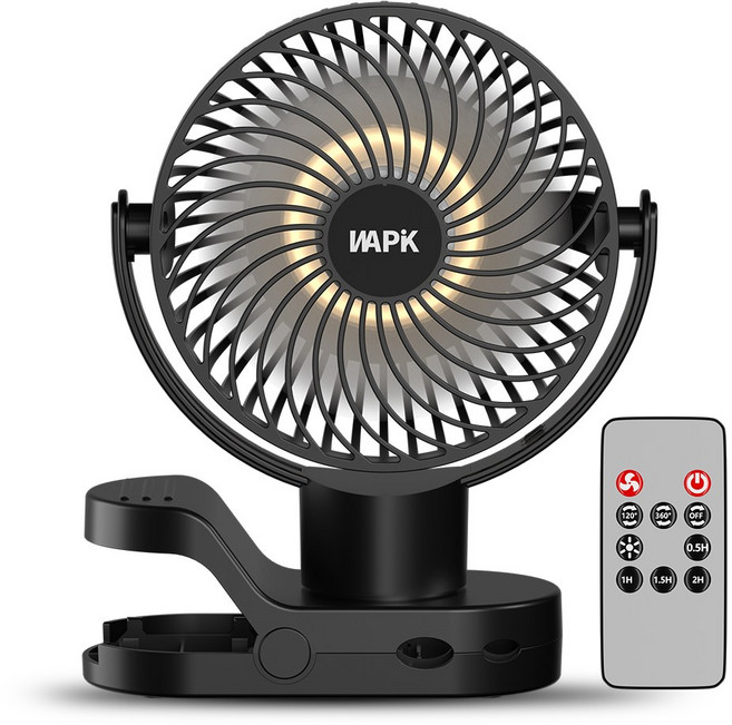 와피크 미니 무선 집게형 선풍기 F8 Pro 클립 무드등 좌우회전 휴대용 BLDC, 블랙, 블랙